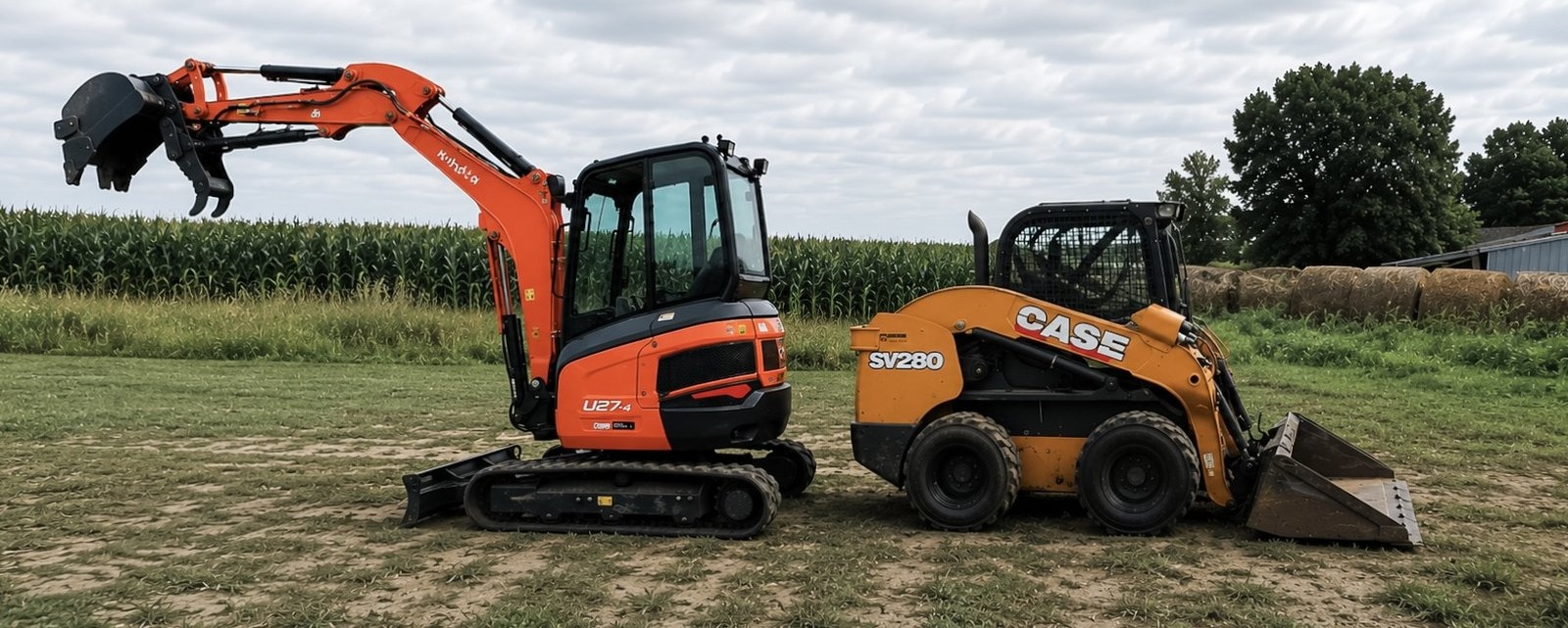 Kubota U27-4 mini excavator and Case SV280 skid steer